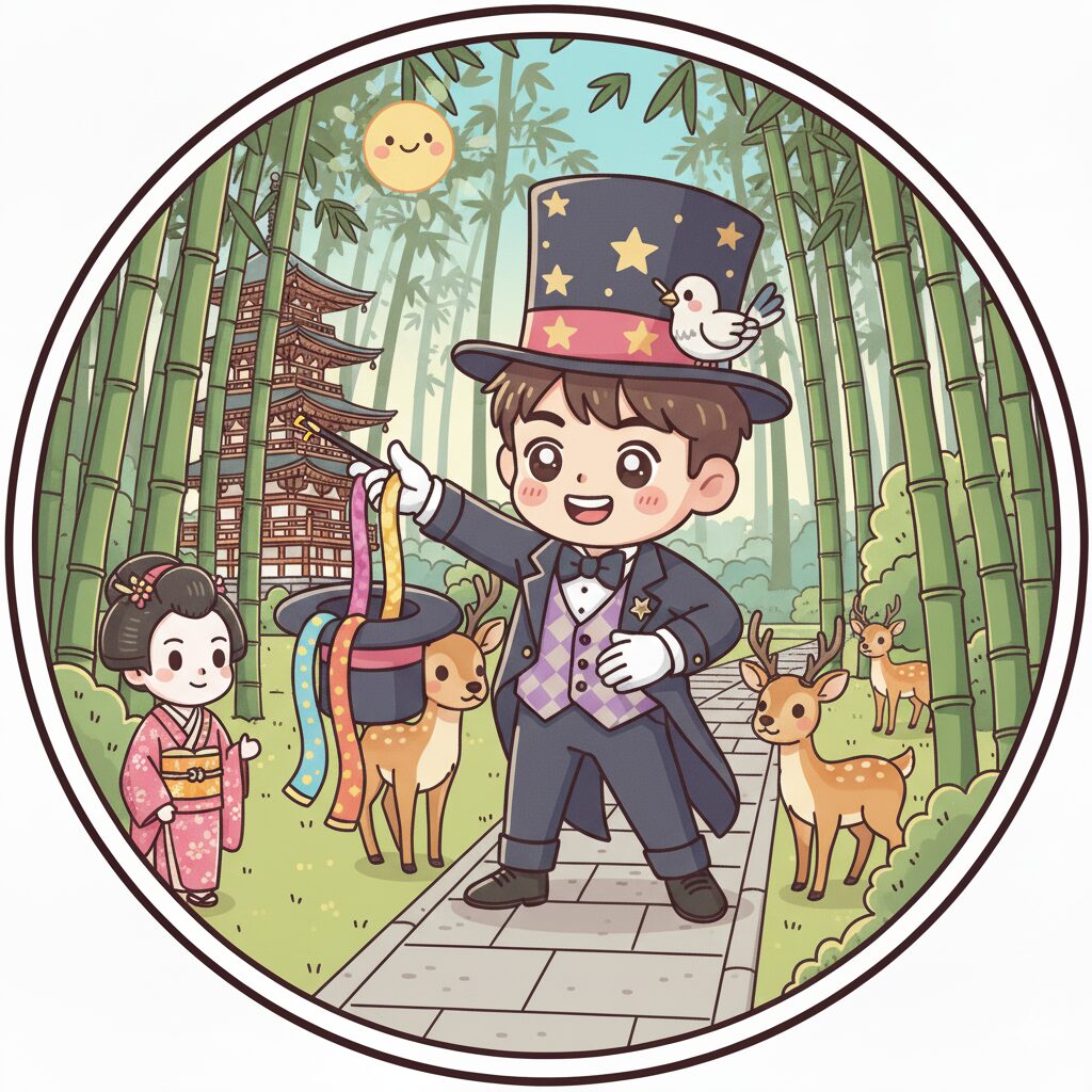 京都でマジックをしている